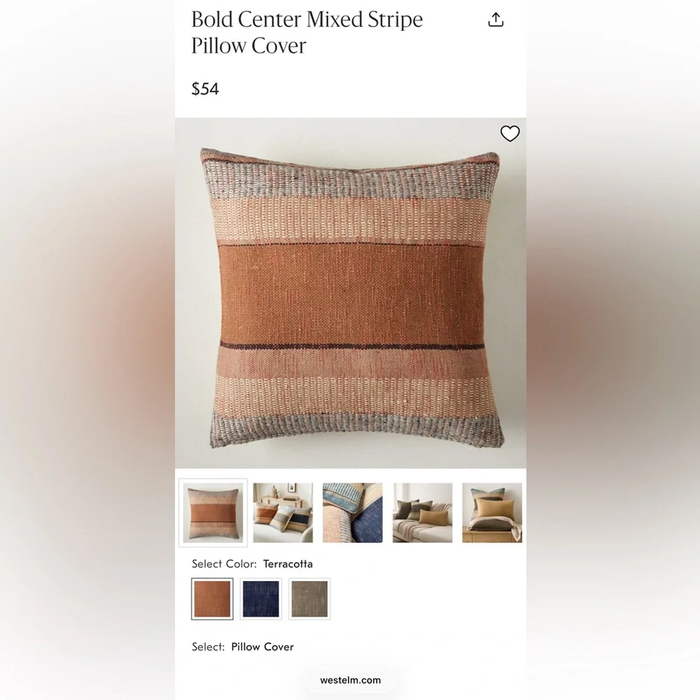 Set of 2 Bold Center Mixed Stripe Pillow Covers from West Elm • 20” • Terracotta - Picture 1 of 7